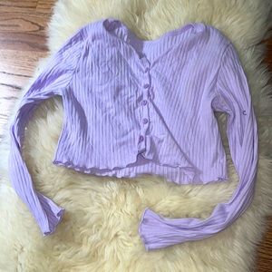 Light purple button up ribbed crop top